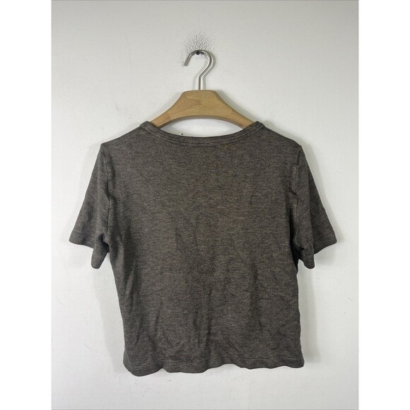 AKRIS Women’s T Shirt Size 12 Brown Cropped Short Sleeve Top Space Dye - Picture 4 of 6